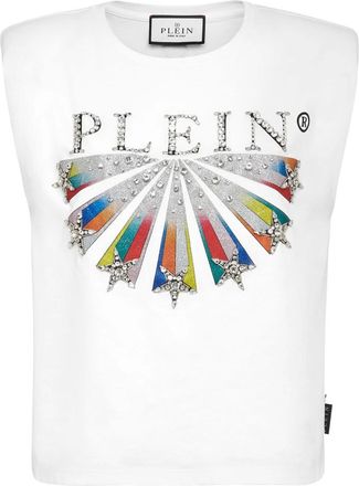 Philipp Plein Tops, Dames, Wit, XL, Katoen, T-Shirt Ronde Hals