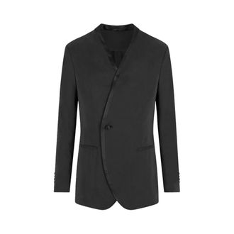 Giorgio Armani Formal Blazers, male, Black, Size: L Washed Silk Single-Breasted Jacket