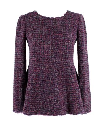 Chanel Purple Tweed Long Sleeve Peplum Top Size XXS