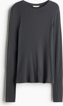 H&M Geripptes Baumwollshirt - Grau
