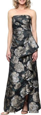 Alex Evenings Floral Strapless Jacquard Gown in Blk Multi at Nordstrom, Size 14