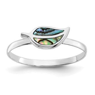 Diamond2Deal Sterling Silver RH-plated Abalone Leaf Ring