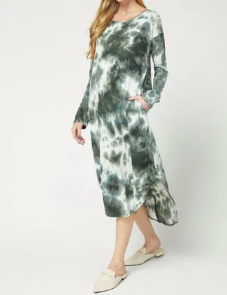 Entro Tie Dye Ribbed Pocket Dress In Olive