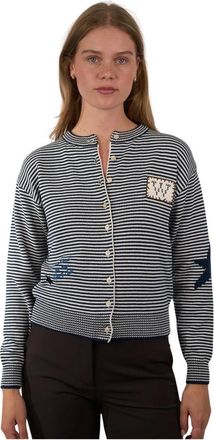 Max Mara Truien & Vesten, Dames, Veelkleurig, M, Katoen, Gestreepte Cardigan