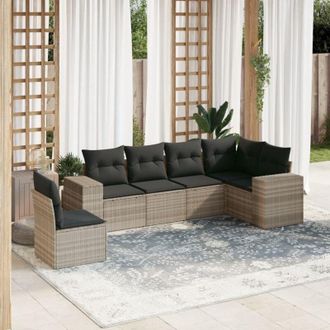 vidaXL Vidaxl - Set De Sof&aacute;s De Jard&iacute;n 6 Pzas Y Cojines Rat&aacute;n Sint&eacute;tico Gris