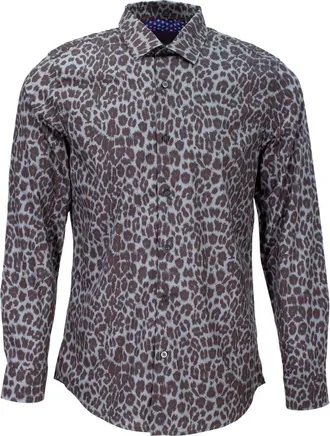 Lords of Harlech Norman Button-Up Shirt in Leopard Black at Nordstrom, Size Medium