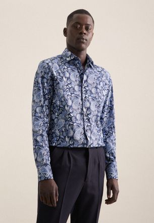 Seidensticker Businesshemd SEIDENSTICKER Slim, Herren, Gr. L (42), normale &Auml;rmell&auml;ngen, blau, 100% Baumwolle, bedruckt, slim fit, 2-Knopf-Manschette, Hemden Busines