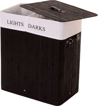 Hhg Nunca Usado] Cesto Para Ropa Sucia Hhg 153, Caja Para Ropa Sucia Cesto Para Ropa Sucia, Bamb&uacute; 2 Compartimentos 63x55x34cm 100l, Negro