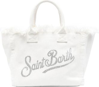 MC2 Saint Barth Fringed Cotton Canvas Tote with Rhinestone Logo