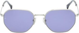 Rag & Bone 53mm Geometric Sunglasses in Silver /Navy Horn /Blue at Nordstrom