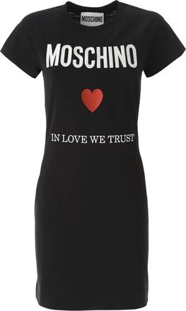 Moschino Kleedjes, Dames, Zwart, S, Katoen, Organische Katoenen Mini Jurk Love Trust