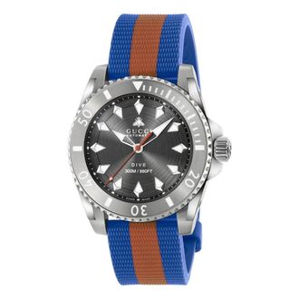 Gucci 40 mm stalen kast- donkergrijze wijzerplaat met bij- stalen lunet- rubberen band - Dames - Horloges - Veelkleurig - ONE Size - Accessoires