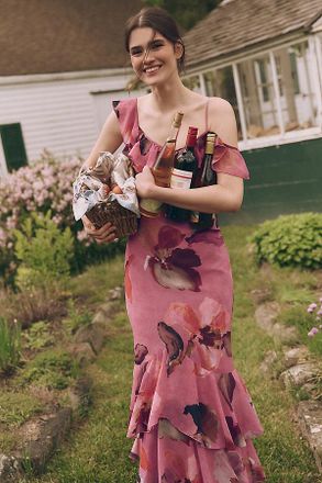 Mare Mare Chiffon Ruffle Scoop-Neck Maxi Slip Dress