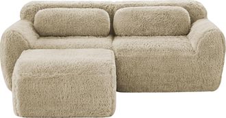 STILVORA Sof&aacute; Modular 2 Plazas En Tela Aterciopelada Con Taburete, Base Antideslizante, Sin Montaje, Asiento Amplio, Caqui Claro