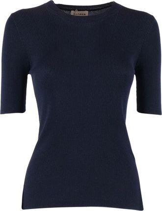P.A.R.O.S.H. Round-neck Knitwear, female, Blue, Size: L Cipria26 Short-sleeve Ribbed Knit Top