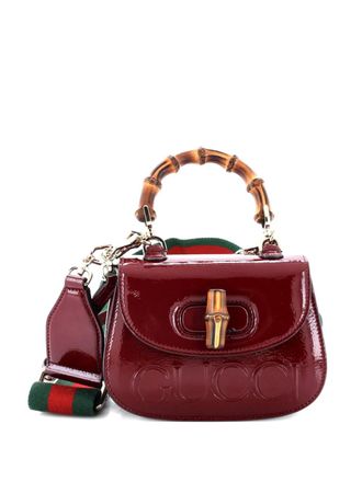 Gucci Bamboo 1947 Logo Top Handle Bag Embossed Patent Mini satchel - Rood