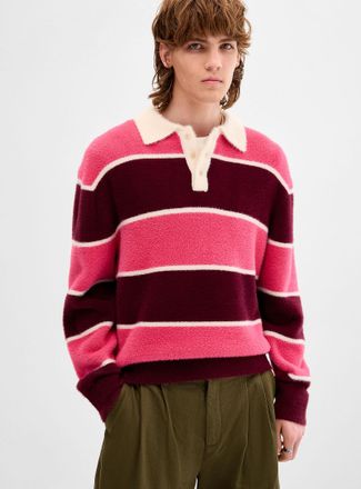 Djab Mens Fuzzy-knit rugby Polo Shirt