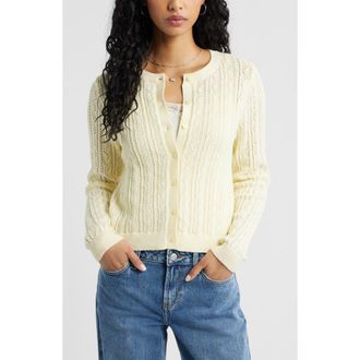 BP. Pointelle Knit Cardigan in Yellow Frost at Nordstrom, Size Xx-Small