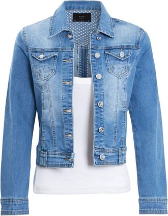 SS7 Womens Denim Jacket in Stretch Stonewash Blue