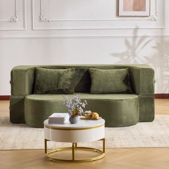 STILVORA Divano Convertibile Futon 2 Posti In Schiuma E Tessuto Peluche, Pieghevole 2 In 1 Con 2 Cuscini, Verde Oliva