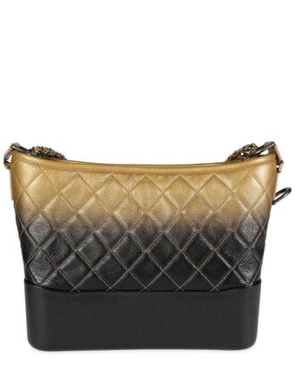Chanel Black & Gold Quilted Goatskin Leather Medium Gabrielle Hobo (Authentic Pre-Loved)