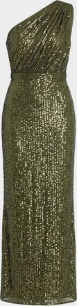 Mac Duggal Petite Sequined One-Shoulder Column Gown