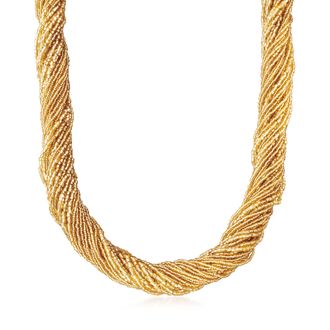 Ross-Simons Italian Golden Murano Glass Bead Torsade Necklace With 18kt Gold Over Sterling