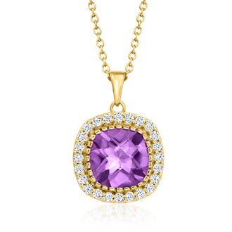 Ross-Simons Amethyst and White Topaz Pendant Necklace in 18kt Gold Over Sterling
