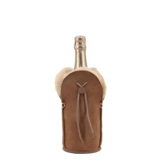 Kywie Funda para botella de champ&aacute;n de aut&eacute;ntica piel de oveja marr&oacute;n