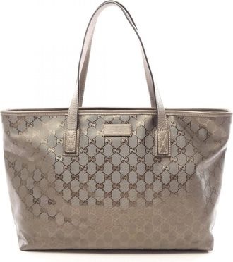 Gucci Gg Imprim&eacute; Brown Coated Canvas Leather Handbag Tote Bag (Pre-Owned)