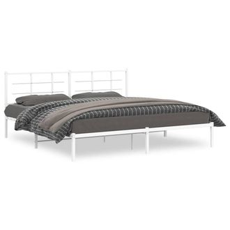 Berkfield Home Metal Bed Frame without Mattress with Headboard White 193x203cm | Size: 193x203 cm