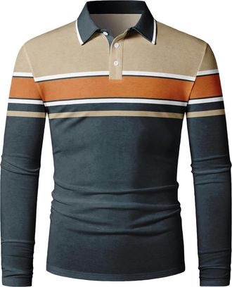 Generic Mens Polo Shirt Long Sleeve Stripe Classic Collar Casual Golf Polo Contrast T-Shirt (UK, Alpha, M, Regular, Regular, Striped Polo shirt17)