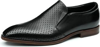 Generic Mens Perforated Faux Leather Loafers Pointed Toe Office Dress Shoes Low Block Heel Formal Shoes,Black,5.5 UK