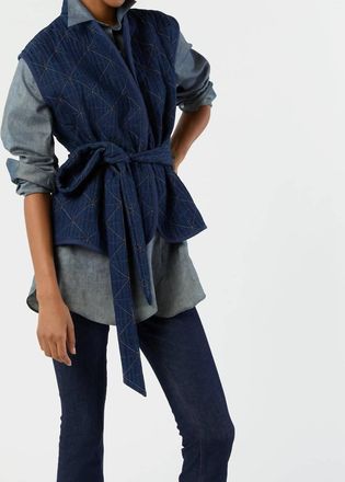 Ann Mashburn Corinne Patchwork Vest In Indigo Patchwork Matelass&eacute;