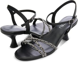 Vaneli Vaneli Linzy Sandals Womens B Black Leather Kitten Heel Ankle Strap HTAT1131