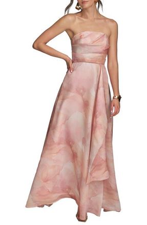 DKNY Abstract Floral Strapless Gown in Apricot Multi at Nordstrom, Size 10