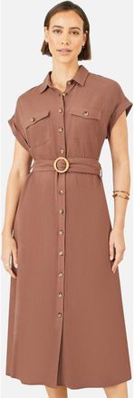 Yumi Viscose Linen Look Midi Shirt Dress in Brown at Nordstrom, Size 12