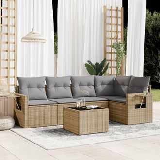 vidaXL Vidaxl - Juego De Sof&aacute;s Jard&iacute;n Con Cojines 6 Pzas Rat&aacute;n Sint&eacute;tico Beige