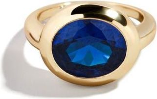 BaubleBar Birthstone Oval Cubic Zirconia Ring in Sapphire at Nordstrom, Size 6