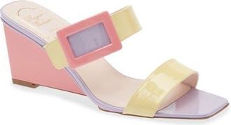 Roger Vivier Belle Vivier Colorblock Wedge Sandal in Yellow/Violet/Pink at Nordstrom, Size 7.5Us