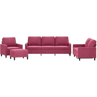 vidaXL Vidaxl - Juego De Sof&aacute;s Con Cojines 4 Piezas Terciopelo Rojo Tinto