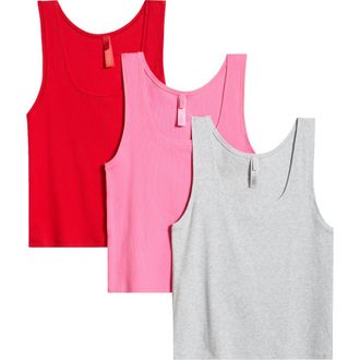 SKIMS 3-Pack Cotton Rib Tank in Sugar Pink Multi at Nordstrom Rack, Size Small Regular