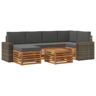 vidaXL Conjunto De Sof&aacute; Seccional Con Coj&iacute;n 7 Pcs Natural Y Antracita Vidaxl