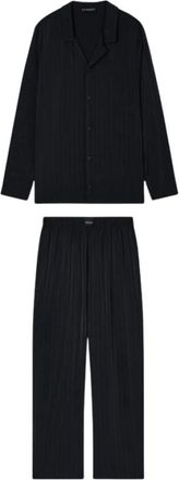 Emporio Armani Satijnen pyjama met strepen en gekerfde kraag - Heren - Pyjama - Zwart - L - Satijn - Nachtkleding