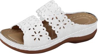 Generic Womens Beach Slope Heel Slippers Hollow Casual Slippers Slope Bottom Shoes Sandals S for Women Slippers Boots (White, 5.5)