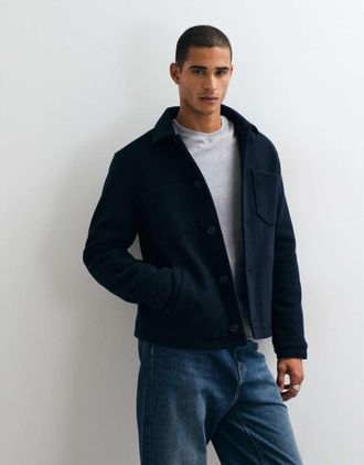 Threadbare giacca con colletto effetto lana e tasche applicate navy-blu navy