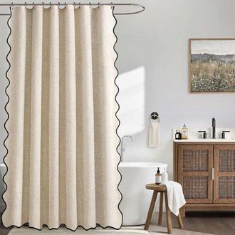 OEM Cortina De Ducha De Lino, Cortina De Ducha Negra Ondulada, Cortina De Ba&ntilde;o Impermeable, Cortina Divisoria De Ba&ntilde;o, Estilo Bohemio, 180 X 180 Cm
