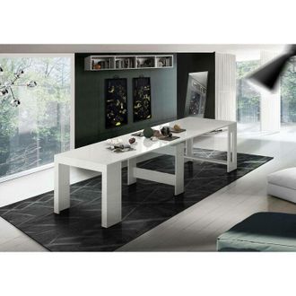 Dmora Mesa De Comedor Moderna, Made In Italy, Consola Extensible Hasta 12 Asientos, Con Soporte De Extensi&oacute;n, 51x90h77 Cm (hasta 300 Cm) Color Blanco Brilla