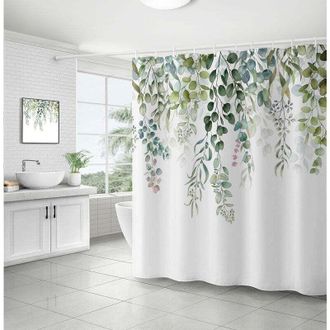 OEM Cortina De Ducha Con Estampado De Hojas Verdes, Cortina De Ducha De Eucalipto, Resistente Al Moho, Cortina De Ba&ntilde;o Impermeable Hecha De Tela De Poli&eacute;s