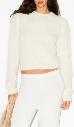 SKIMS Fitted Long Sleeve Alpaca Blend Crewneck Sweater in Egret at Nordstrom, Size Xx-Small